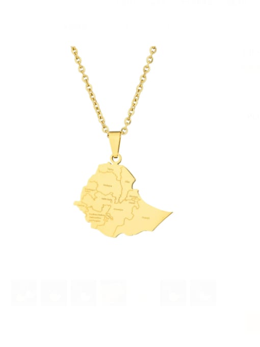 golden+Chain Stainless steel Irregular Hip Hop Map of Ethiopia Pendant Necklace