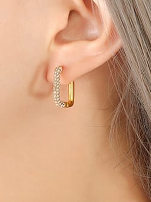 F193 Gold Earrings Titanium Steel Cubic Zirconia Geometric Hip Hop Huggie Earring