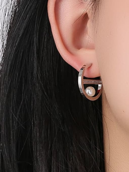 Clioro Brass Imitation Pearl Letter Minimalist Stud Earring 2