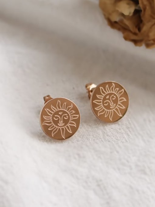 Rose Gold Titanium 316L Stainless Steel Round Minimalist Stud Earring with e-coated waterproof