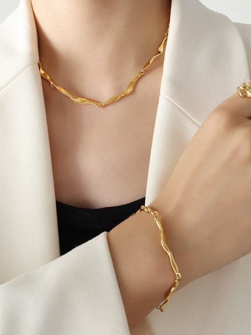 MAKA Trend Geometric Brass Freshwater Pearl Ring Earring And Bracelet Set 1