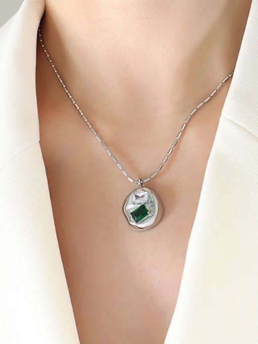 P1287 Steel color necklace 40+ 5cm Titanium Steel Cubic Zirconia Geometric Vintage Necklace