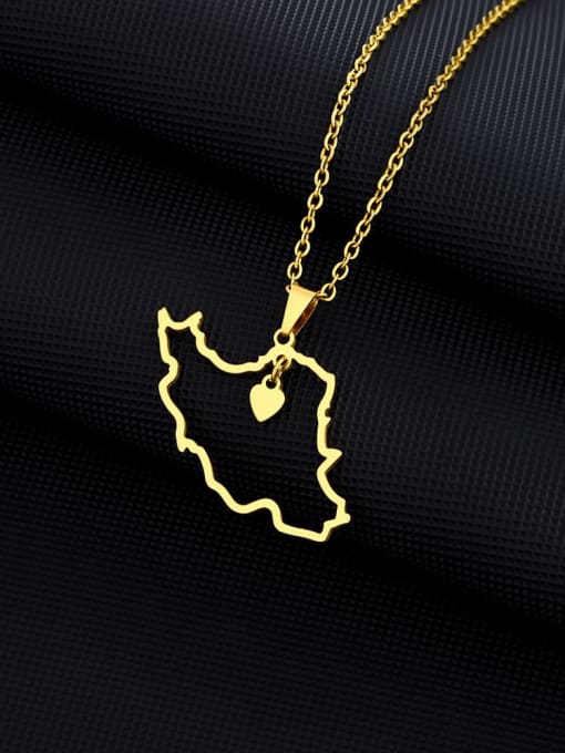 golden Stainless steel Medallion Ethnic Iran Heart Map Pendant Necklace