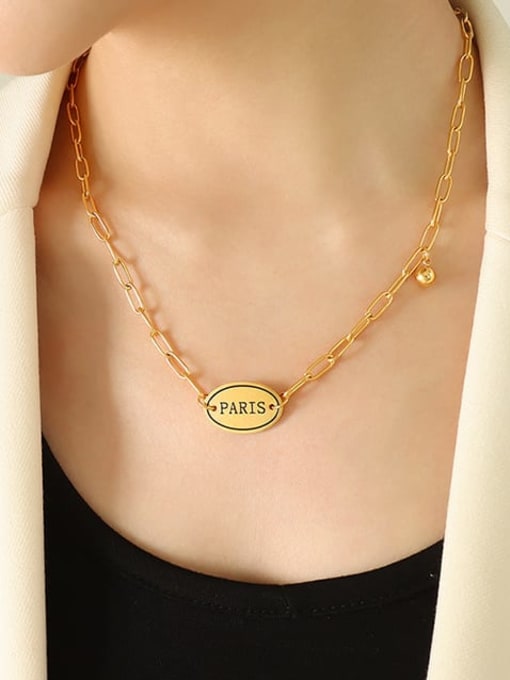 P1064 gold necklace 45 +5cm Titanium Steel Enamel Geometric Minimalist Necklace