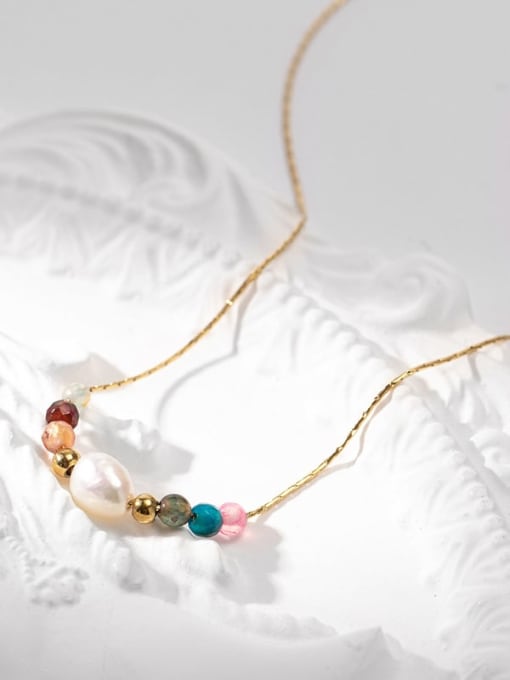 Sn22042601 colorful Stainless steel Freshwater Pearl Dainty Necklace