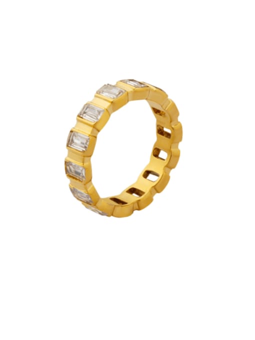 A419 Gold Zircon Ring Titanium Steel Cubic Zirconia Geometric Minimalist Band Ring