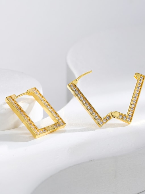 H01353 Gold Brass Cubic Zirconia Geometric Dainty Stud Earring