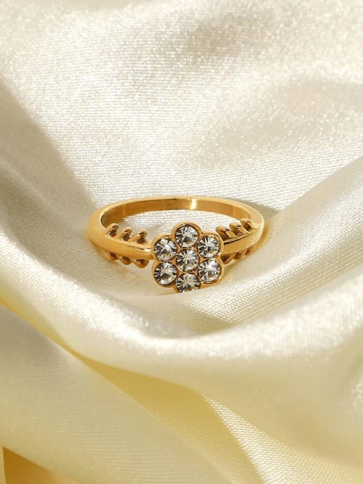 J&D Stainless steel Cubic Zirconia Flower Dainty Band Ring 3