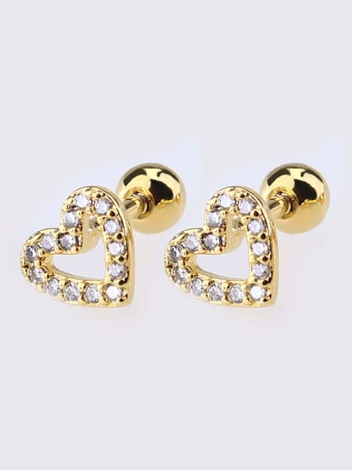 Gold Big Love Earrings Brass Cubic Zirconia Heart Dainty Single Earring