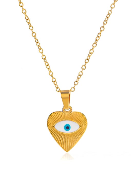 J$L  Steel Jewelry Stainless steel Enamel Evil Eye Vintage Heart Pendant Necklace 0