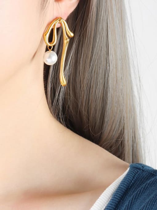 F761 Gold Earrings Titanium Steel Imitation Pearl Bowknot Dainty Stud Earring