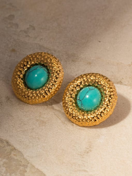 J&D Stainless steel Turquoise Round Vintage Stud Earring 1