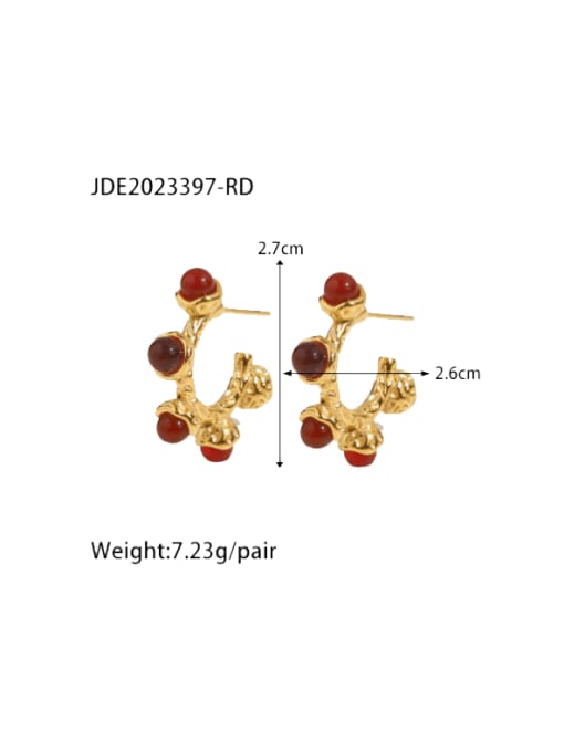 JDE2023397 RD Stainless steel Natural Stone Geometric Vintage Stud Earring