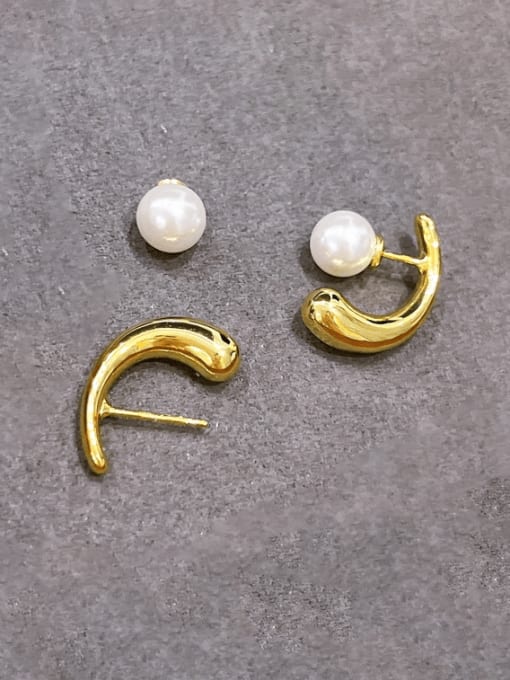 H00770 gold Brass Imitation Pearl Geometric Vintage Stud Earring