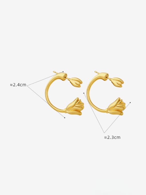 MAKA Brass Flower Minimalist C Shape Stud Earring 2