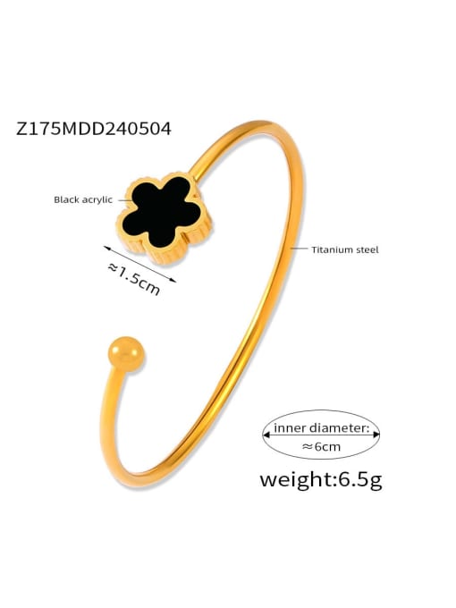 Z175 Gold Black Acrylic Bracelet Titanium Steel Acrylic Clover Minimalist Cuff Bangle