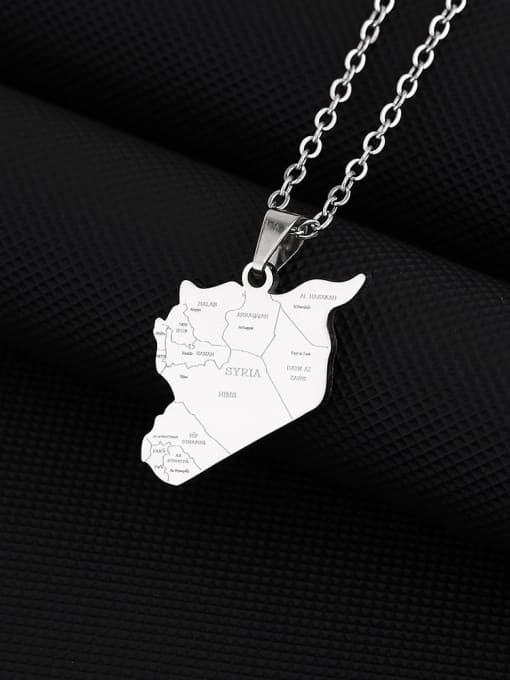 SONYA-Map Jewelry Titanium Steel Medallion Ethnic Map of Syria Pendant Necklace 2