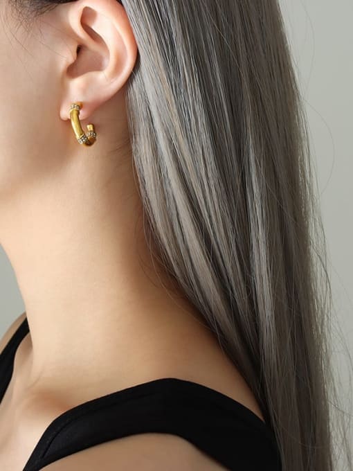 F145 Gold Earrings Titanium Steel Cubic Zirconia Geometric Trend Stud Earring