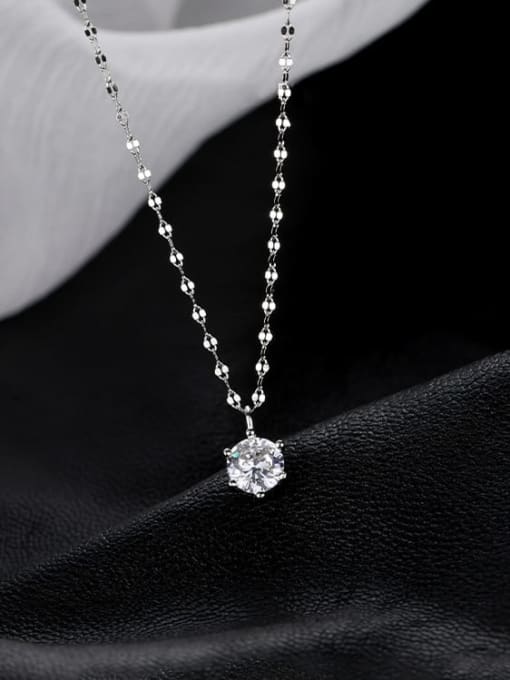 Single Diamond Necklace Silver Titanium Steel Cubic Zirconia Heart Dainty Necklace