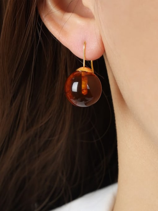 MAKA Brass Resin Round  Bead Minimalist Hook Earring 1