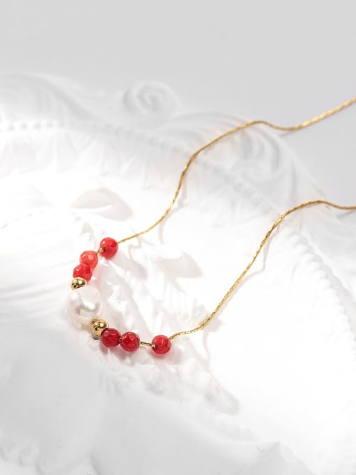 Sn22042601 red Stainless steel Freshwater Pearl Dainty Necklace