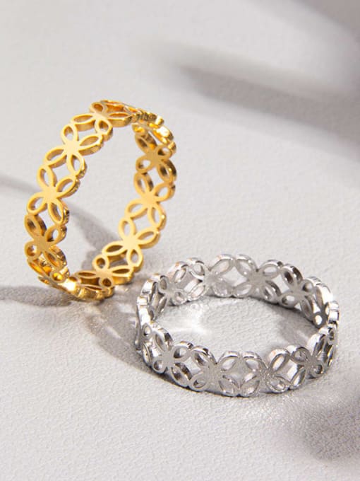 SM-Men's Jewelry Titanium Steel Hollow Clover Minimalist Band Ring 1