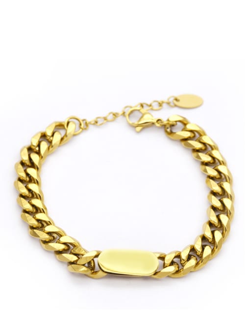 Gold Titanium Steel Rectangle Hip Hop Link Bracelet