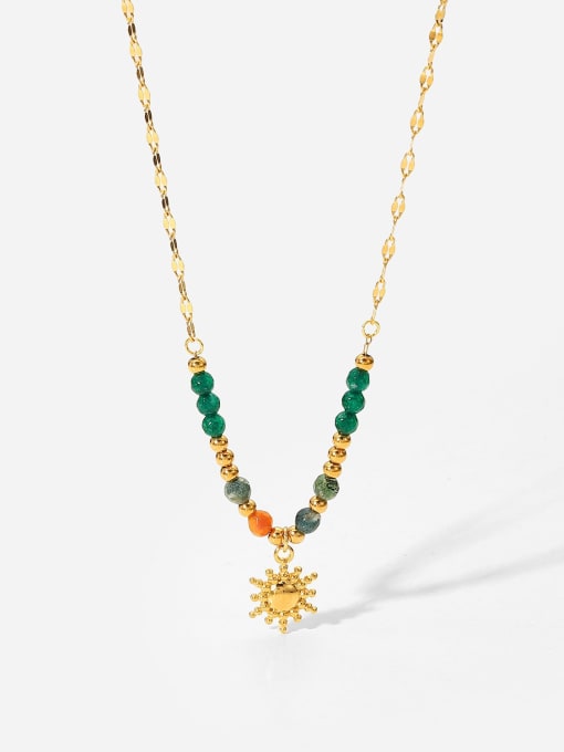 J&D Stainless steel Bead Flower Minimalist Sun Pendant Necklace