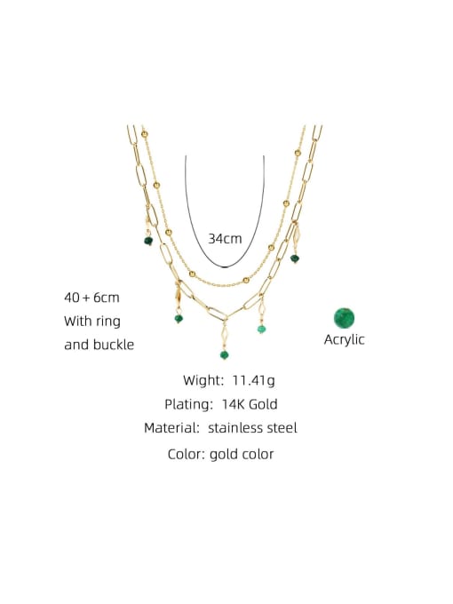 YAYACH Titanium Steel Bead Green Acrylic Tassel Vintage Multi Strand Necklace 2