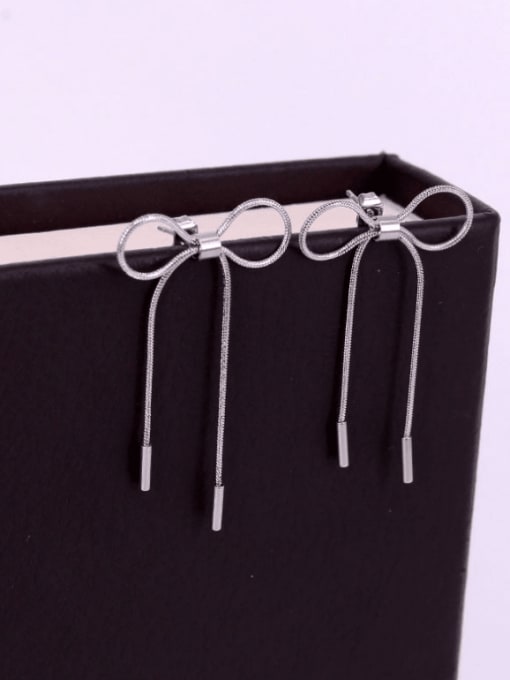 K.Love Titanium Steel Bowknot Tassel Minimalist Drop Earring 0