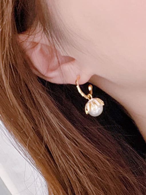 Clioro Brass Imitation Pearl Geometric Vintage Hook Earring 1