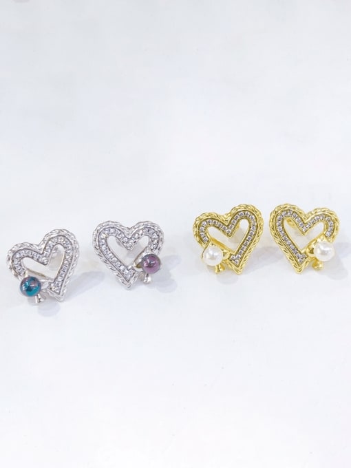 Clioro Brass Cubic Zirconia Heart Minimalist Stud Earring