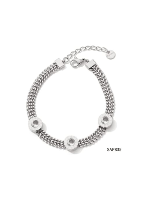 SAP835 Platinum+White Stainless steel Glass Stone Geometric Hip Hop Link Bracelet