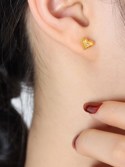 F788 Gold Earrings Dainty Heart Titanium Steel Cubic Zirconia Earring Bracelet and Necklace Set
