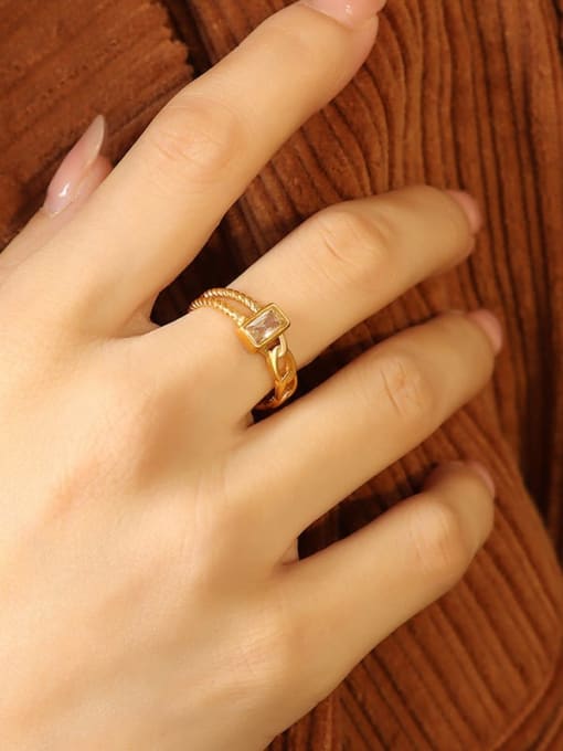 A423 gold zircon ring Titanium Steel Cubic Zirconia Geometric Vintage Band Ring