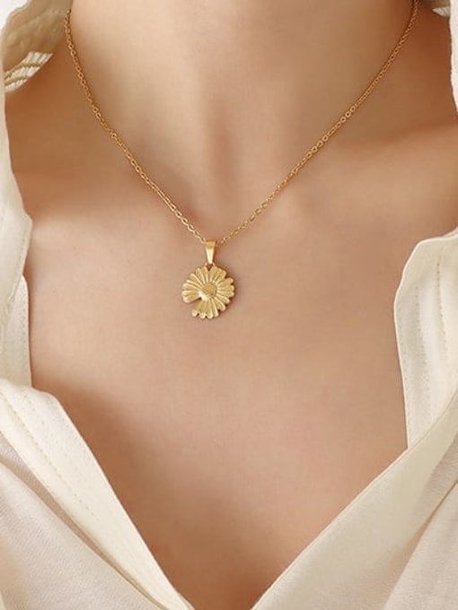 P723 gold necklace 40 +5cm Titanium Steel Flower Minimalist Necklace