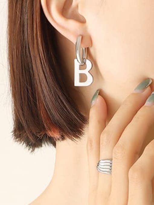 F605 Steel Earrings Titanium Steel Letter Minimalist Huggie Earring