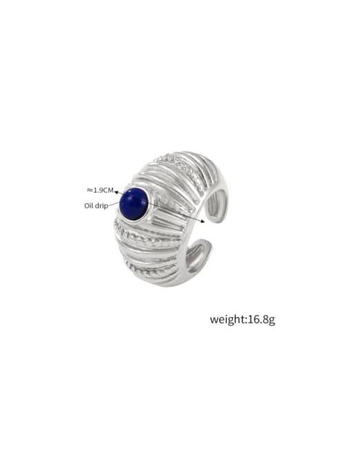A601 Steel Blue Drop Oil Ring Titanium Steel Tiger Eye Geometric Vintage Band Ring