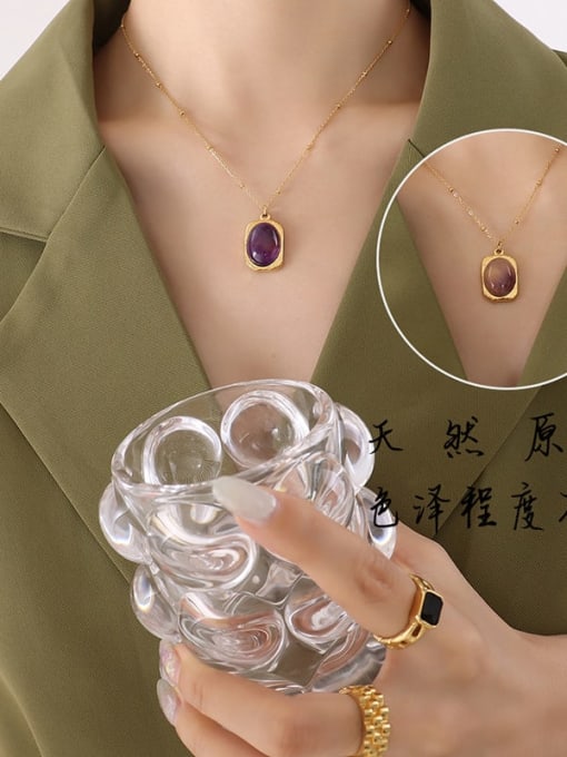 Golden natural purple Titanium steel Geometric Natural stone Vintage Necklace
