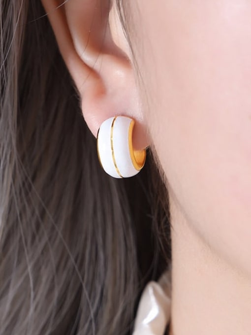 F916 White Drop Oil Gold Earrings Titanium Steel Enamel Geometric Minimalist Stud Earring