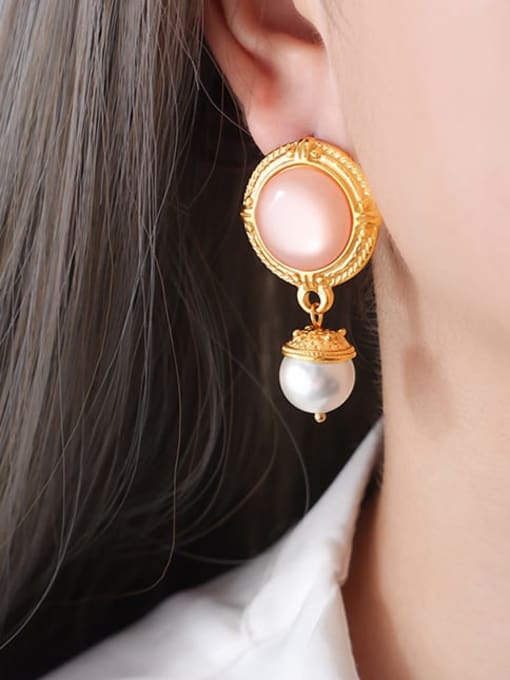 F912 Gold Earrings Brass Imitation Pearl Geometric Hip Hop Drop Earring