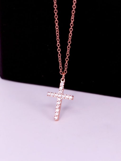 K.Love Titanium Steel Cubic Zirconia Cross Minimalist Regligious Necklace 2