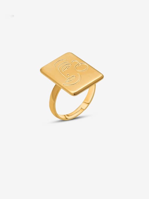 Gold face ring Titanium 316L Stainless Steel Vintage Face geometric square Band Ring with e-coated waterproof