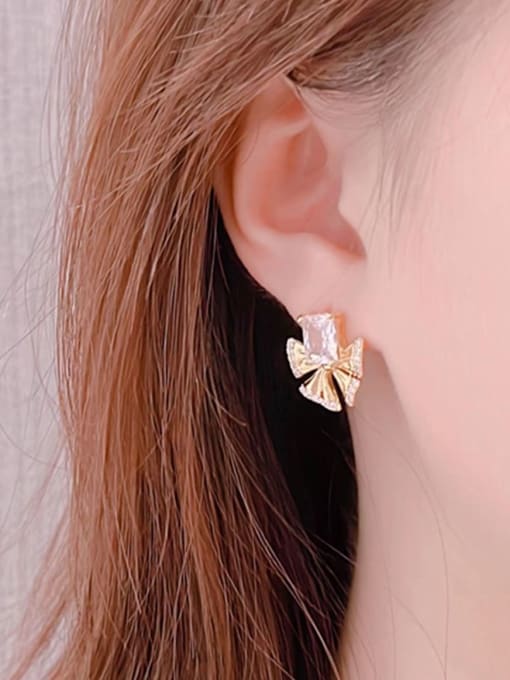 Clioro Brass Cubic Zirconia Butterfly Vintage Stud Earring 1