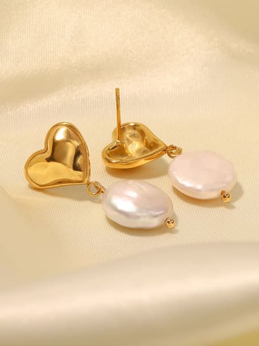 J&D Stainless steel Freshwater Pearl Heart Minimalist Drop Earring 2