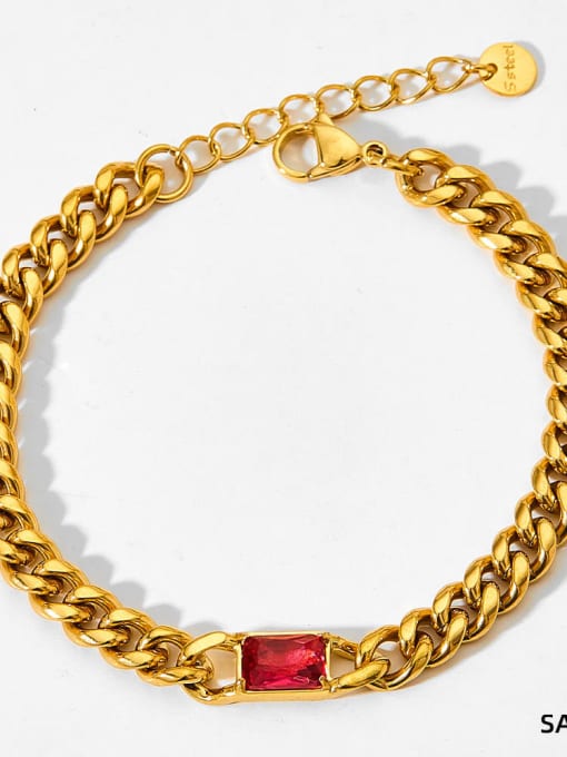 SAK860 Bracelet Gold Red Zirconia Trend Geometric Stainless steel Cubic Zirconia Bracelet and Necklace Set