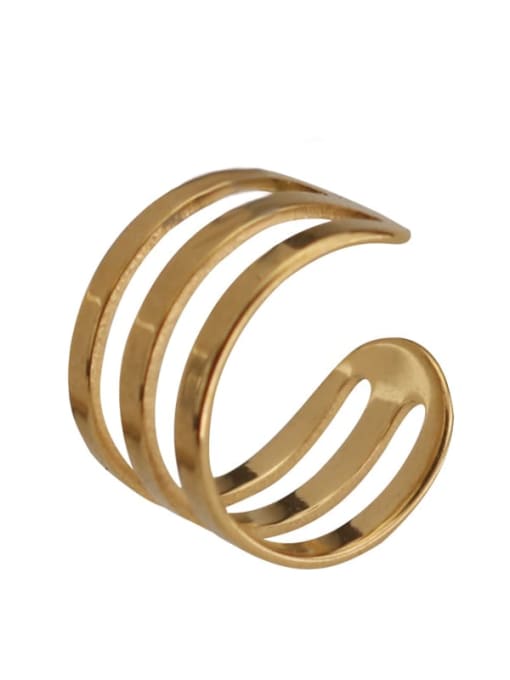 Two horizontal hollow gold Titanium Steel Geometric Minimalist Single Earring(Single-Only One)