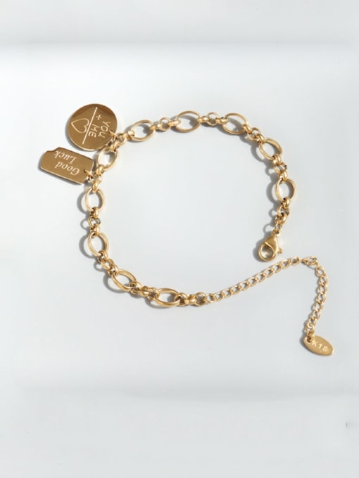 Gold bracelet 15 cm Titanium 316L Stainless Steel Geometric Vintage Link Bracelet with e-coated waterproof