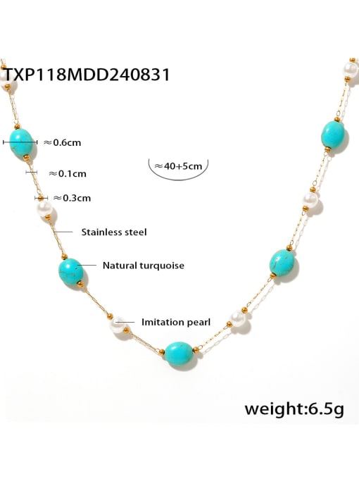 TXP118 Gold Necklace Stainless steel Minimalist Irregular  Turquoise  Bracelet and Necklace Set