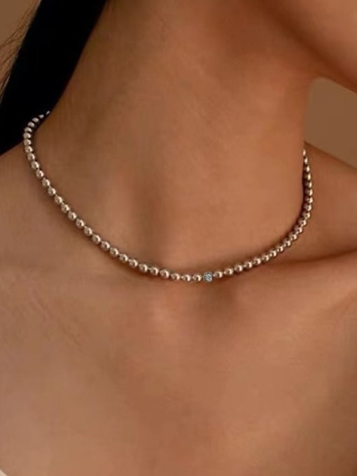 CDP865 Platinum Stainless steel Bead Chain Hip Hop Beaded Necklace